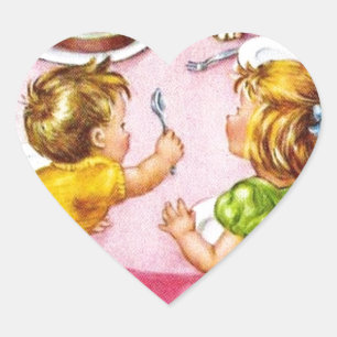 Vintage Retro-Kindergeburtsparty Hund Kitten Herz-Aufkleber