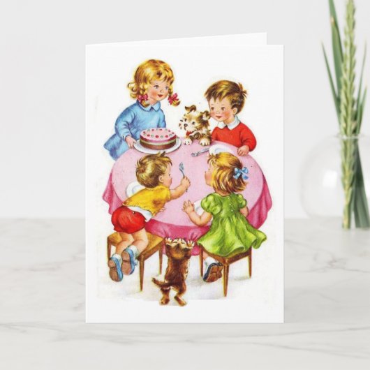 Vintage Retro-Kindergeburtsparty Hund Kitten Karte (Vorderseite)
