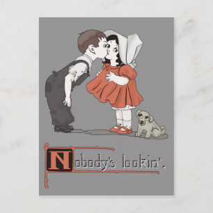 Vintage Retro Kissenkids mit Welpe-Postkarte Postkarte