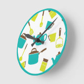 Vintage Retro Kitchen Utensils Teapot Pans Runde Wanduhr (Winkel)