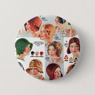 Vintage Retro Kitsch Frauen 20er Damenhüte Anzeige Button
