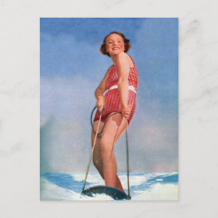 Vintage Retro Kitsch Frauen Wasserskilauf Boogie Postkarte