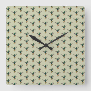 Vintage Retro Kolibri-Muster Quadratische Wanduhr
