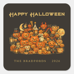 Vintage Retro-Kollektion von Halloween-Erinnerungs Quadratischer Aufkleber