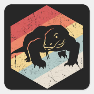 Vintage Retro Komodo-Drache Silhouette Quadratischer Aufkleber