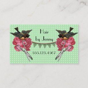 vintage retro Kosmetikerin Friseur Rose Minze Visitenkarte