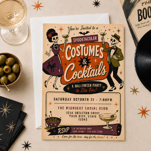Vintage Retro Kostüme & Cocktails Halloween-Party Einladung