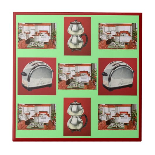Vintage Retro Küchengeräte grünen rote GR-Fliese Fliese (Vorderseite)