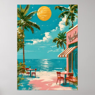 Vintage Retro-Küstenstrand Café-Wandkunstposter Poster