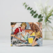 Vintage Retro Ladys machen einen Kuchen Postkarte (Stehend Vorderseite)