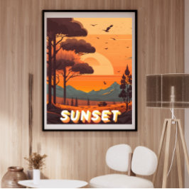 Vintage Retro Landschaft Reisen Sonnenuntergang Ku Poster