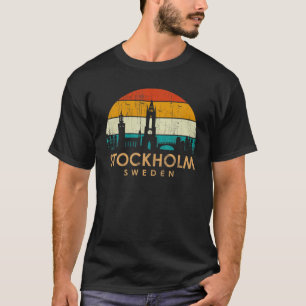Vintage Retro-Landschaft Sun Skyline Stockhol T-Shirt