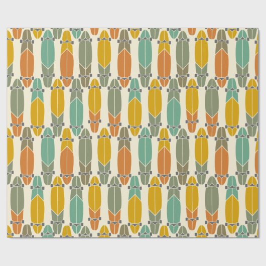 Vintage Retro-Longboards - Skateboards Gemustert Geschenkpapier (Flach)