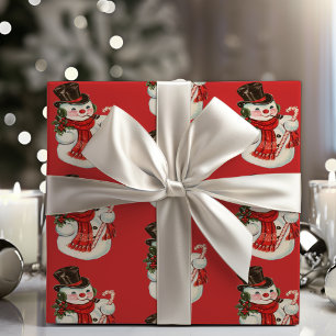 Vintage Retro lustiger Schneemann mit Zylinder Wei Geschenkpapier