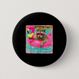 Vintage Retro lustiger Strand Waschbär Mädchen wil Button