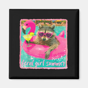 Vintage Retro lustiger Strand Waschbär Mädchen wil Magnet