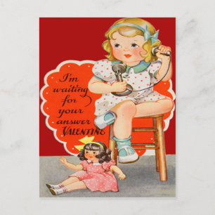 Vintage Retro Mädchen am Telefon Valentinskarte Feiertagspostkarte