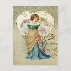 Vintage Retro Mädchen & Cupid Valentinskarte Feiertagspostkarte