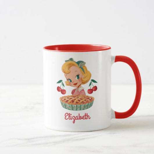 Vintage Retro Mädchen Kirschkuchen Tasse (Rechts)