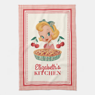 Vintage Retro Mädchen Rot Kariert Geschirrtuch