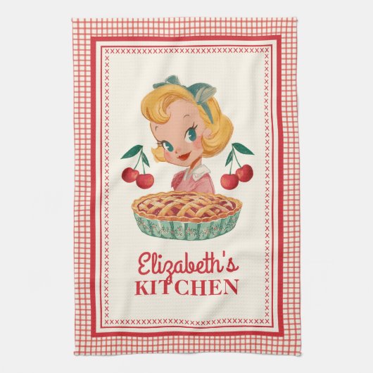 Vintage Retro Mädchen Rot Kariert Geschirrtuch (Vertikal)