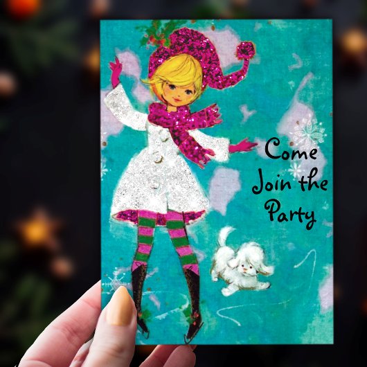 Vintage Retro mädchenhafte Weihnachtsgrüße Einladung