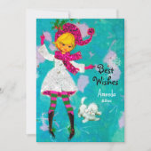 Vintage Retro mädchenhafte Weihnachtsgrüße Feiertagskarte (Vorderseite)