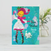 Vintage Retro mädchenhafte Weihnachtsgrüße Feiertagskarte (Stehend Vorderseite)