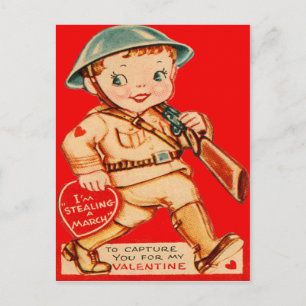 Vintage Retro marschierende Soldatvalentine-Karte Feiertagspostkarte