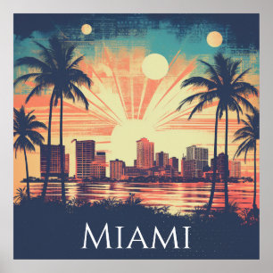 Vintage Retro Miami Florida Sonnenaufgang Reise Poster