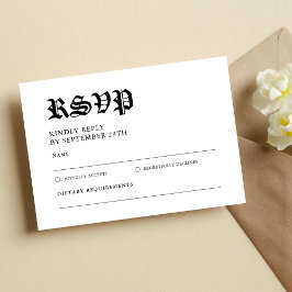 Vintage Retro Minimalist Black and White Wedding RSVP Karte