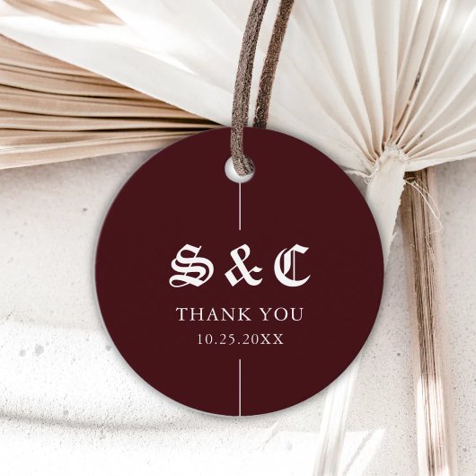 Vintage Retro Minimalist Burgundy Wedding Geschenkanhänger