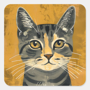 Vintage Retro minimalist Katzenporträt Quadratischer Aufkleber