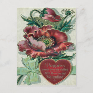 Vintage Retro Mohn-Pflanze Valentinskarte Feiertagspostkarte