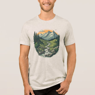 Vintage Retro Mountain Landscape Hiking Nature Tri-Blend Shirt