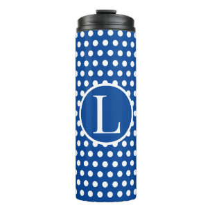 Vintage Retro Navy Blau Punkte Anfangsbuchstabe Thermosbecher