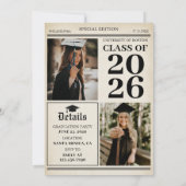 Vintage Retro Newspaper 3 Photos Graduation Einladung (Rückseite)
