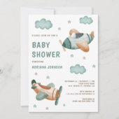 Vintage Retro Niedliche grüne Flugzeuge Kinderdusc Einladung (Vorderseite)