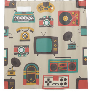 Vintage Retro Nostalgie Musikbox Plattenspieler Duschvorhang