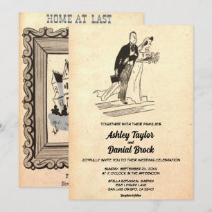 Vintage Retro Old Style Paar Comic-Hochzeit Einladung