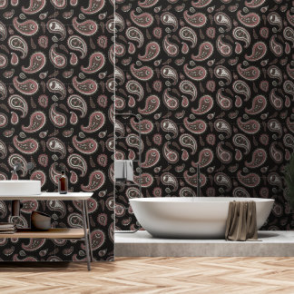 Vintage Retro Olivgrün Rosa Paisley-Muster Tapete