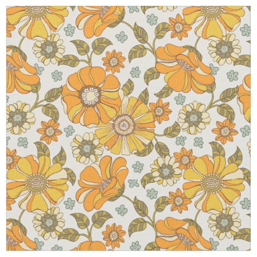 Vintage Retro Orange Blumenmuster Stoff (Nahaufnahme)