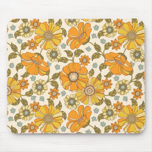 Vintage Retro-Orangen-Blumenmuster Mousepad (Vorne)