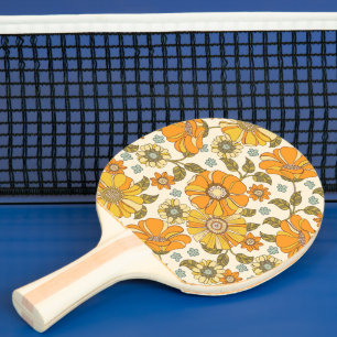 Vintage Retro-Orangen-Blumenmuster Tischtennis Schläger