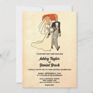 Vintage Retro Paar 50er Comic-Hochzeit Einladung