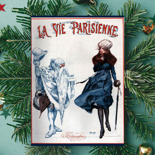 Vintage Retro Paris Frankreich Weihnachtskunst Feiertagskarte
