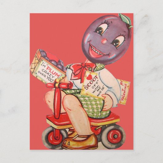 Vintage Retro-Pflaume Valentinkarte Feiertagspostkarte (Vorderseite)
