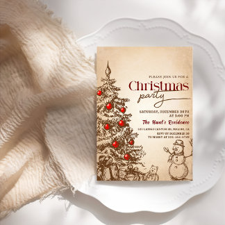 Vintage Retro Pine Tree Weihnachtsfeier Einladung
