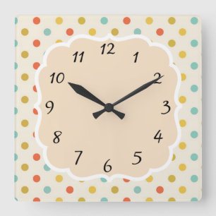 Vintage Retro Polka Dot Quadratische Wanduhr