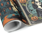 Vintage Retro Pumpkin Witch Halloween Pattern Geschenkpapier (Rolleneckpunkt)